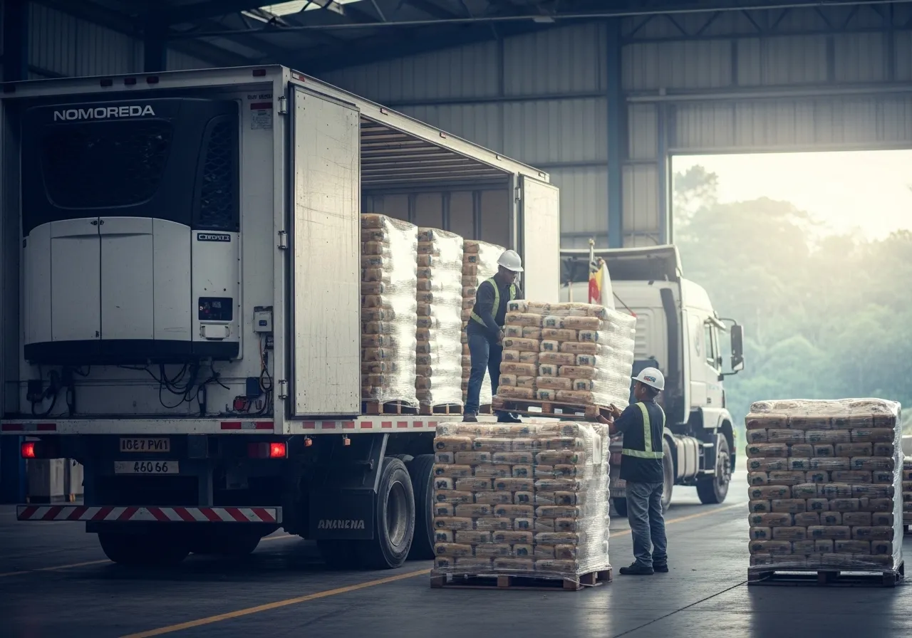 Camión refrigerado cargando pulpa de fruta
