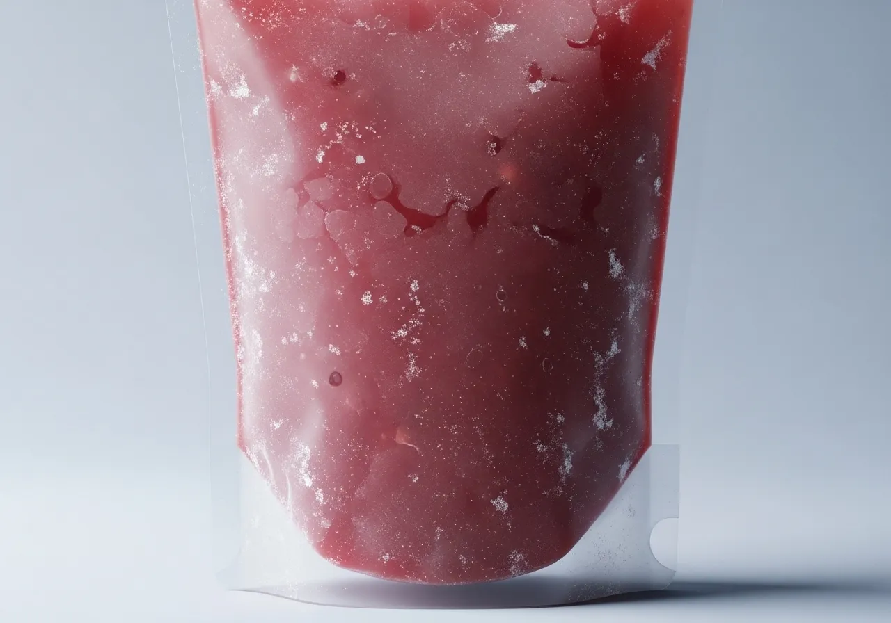 Una bolsa de pulpa de fruta congelada